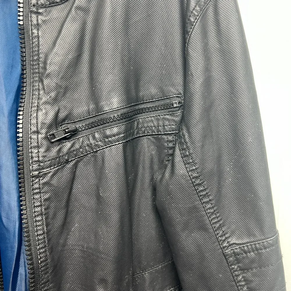 Black Rivet Black Faux Leather Men's Jacket Sz Medium Full Zip Lined Long Sleeve